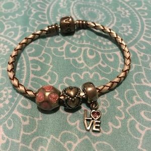 Leather Pandora bracelet with charms!